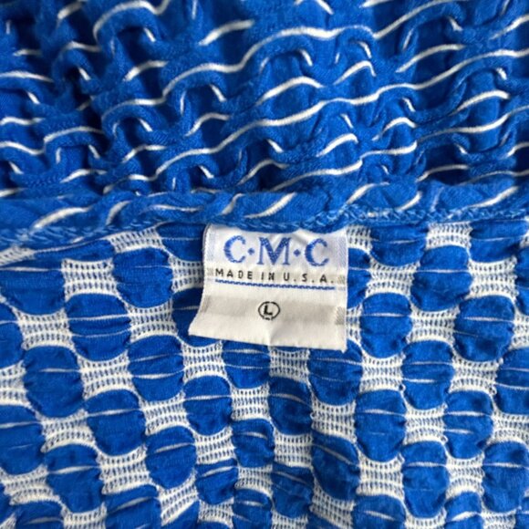 CMC Women’s Blue White Textured Knit Tunic Top Large 3/4 Sleeve High-Low Hem - Picture 3 of 7